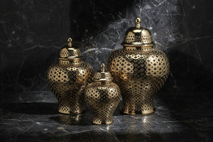 Modern Hollow Ceramic Vase – Electroplated Porcelain Decor