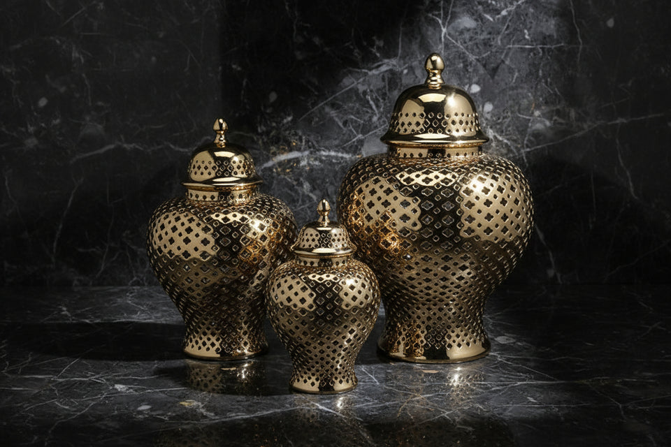 Modern Hollow Ceramic Vase – Electroplated Porcelain Decor