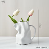Modern Pleated Ceramic Vase – Nordic Luxury Decor with Tulips