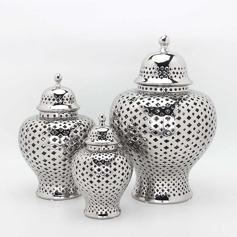 Modern Hollow Ceramic Vase – Electroplated Porcelain Decor
