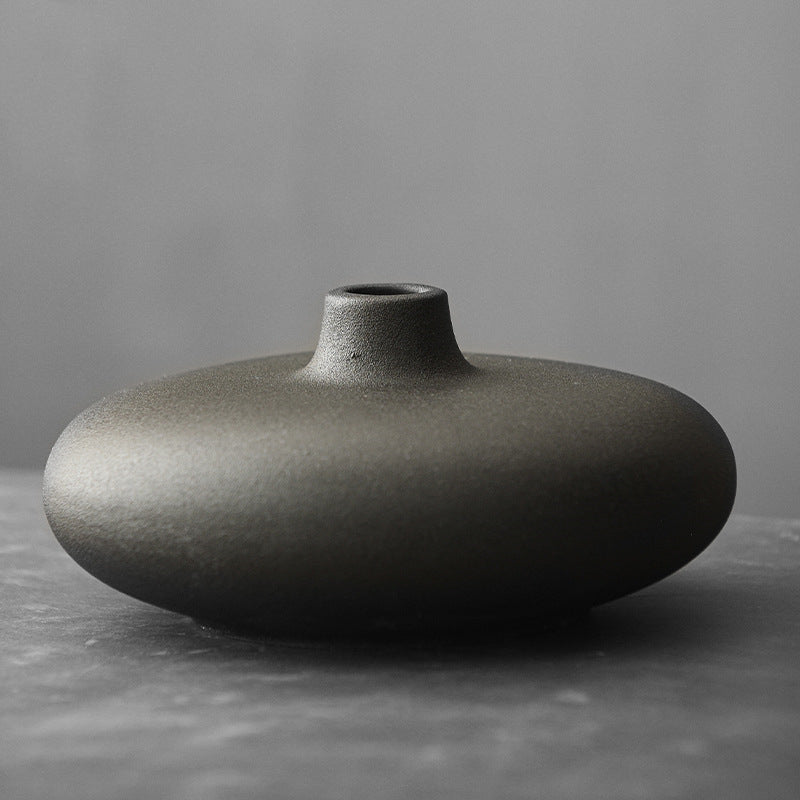 Japanese Black Glazed Ceramic Vase – Zen Antique Table Decor