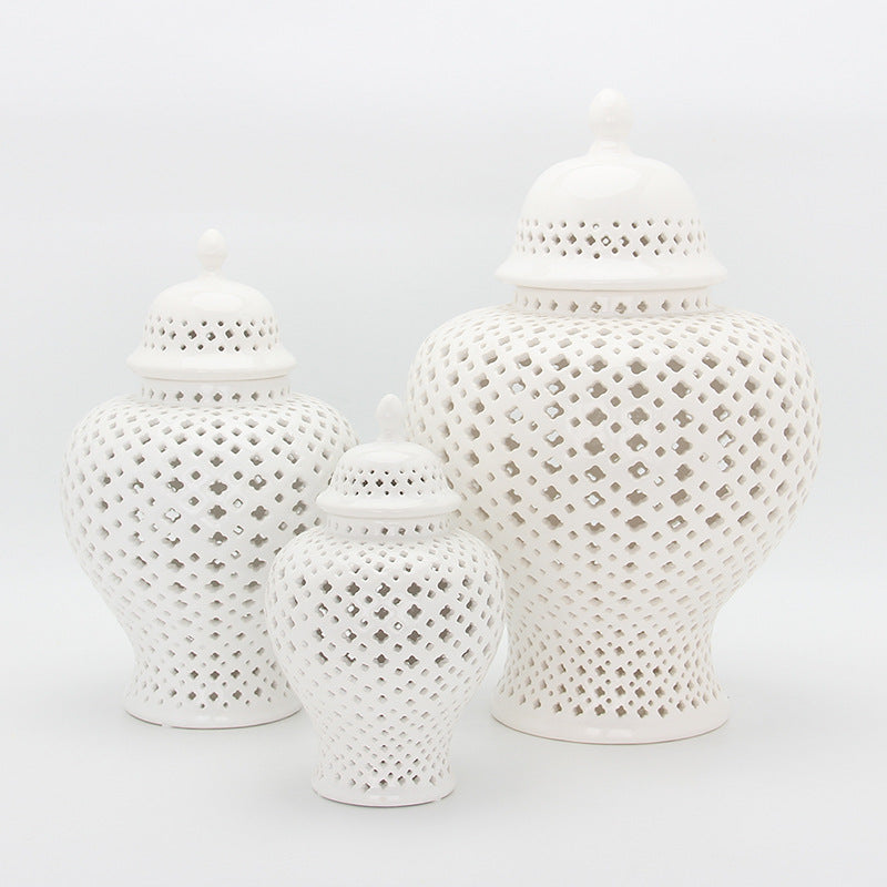 Modern Hollow Ceramic Vase – Electroplated Porcelain Decor