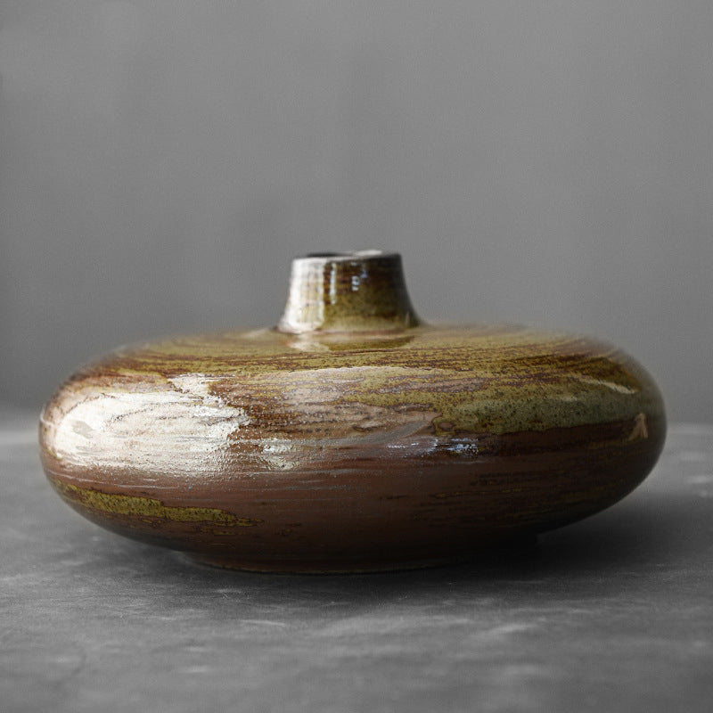 Japanese Black Glazed Ceramic Vase – Zen Antique Table Decor