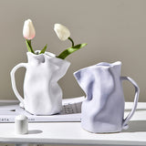 Modern Pleated Ceramic Vase – Nordic Luxury Decor with Tulips