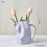 Modern Pleated Ceramic Vase – Nordic Luxury Decor with Tulips