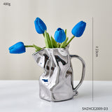 Modern Pleated Ceramic Vase – Nordic Luxury Decor with Tulips