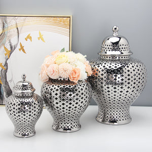Modern Hollow Ceramic Vase – Electroplated Porcelain Decor