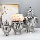 Modern Hollow Ceramic Vase – Electroplated Porcelain Decor