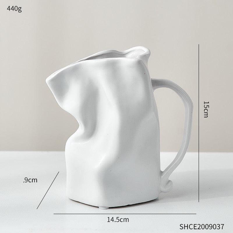 Modern Pleated Ceramic Vase – Nordic Luxury Decor with Tulips