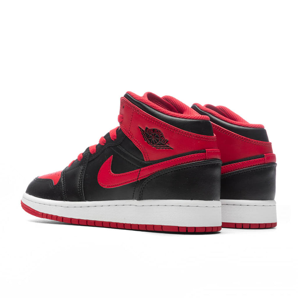 Air Jordan 1 Mid (GS) - Black/Fire Red/White