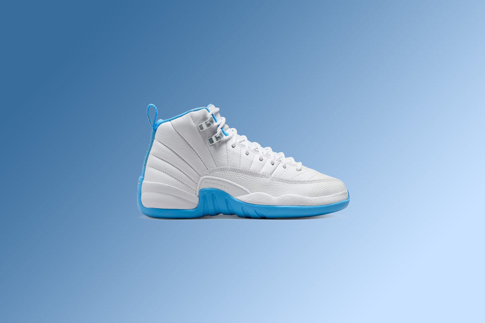Air Jordan 12 Retro 'Melo' (GS) - White/University Blue/Metallic Silver