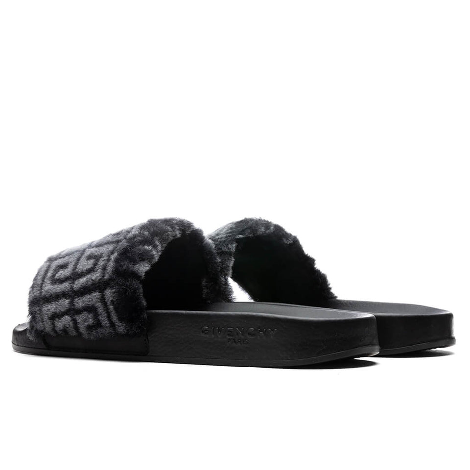 Leather Slide Flat Sandal - Black
