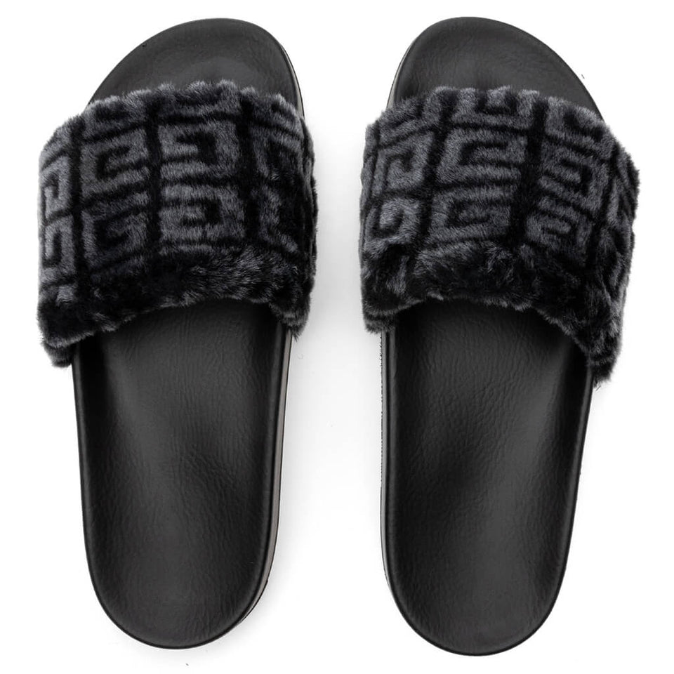 Leather Slide Flat Sandal - Black