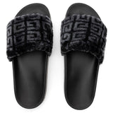 Leather Slide Flat Sandal - Black