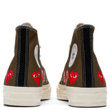 Converse x Comme Des Garcons PLAY All Star Chuck '70 Hi "Multi Heart" - Khaki