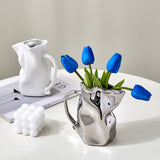 Modern Pleated Ceramic Vase – Nordic Luxury Decor with Tulips